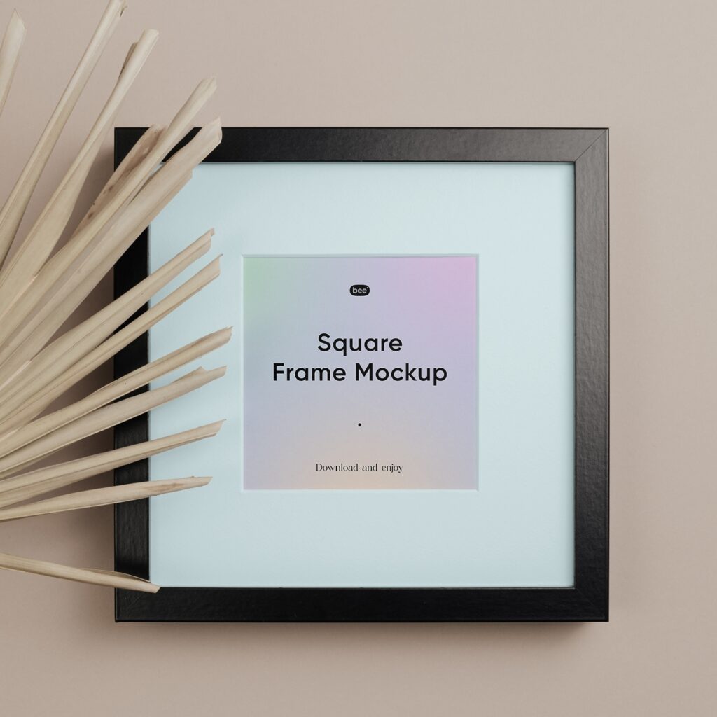 Front View of Square Frame Mockup Featuring Plant