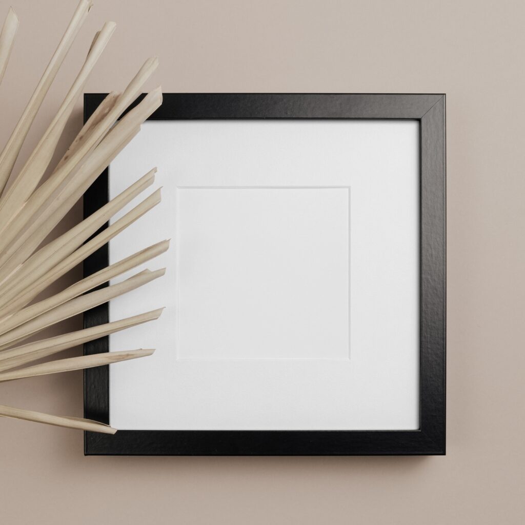 Front View of Square Frame Mockup Featuring Plant