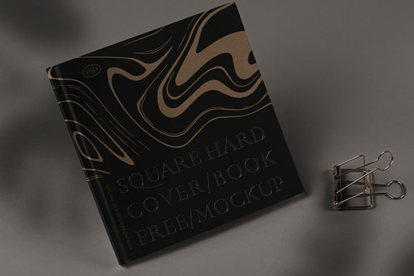 Front View of Square UV Hardcover Book Mockup Featuring Clip
