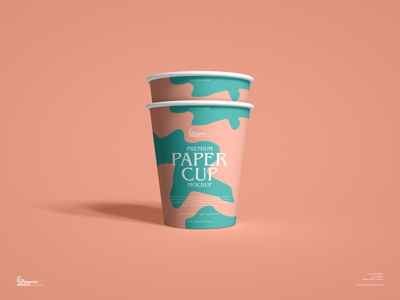 Front View of Stacked Paper Cup Mockup