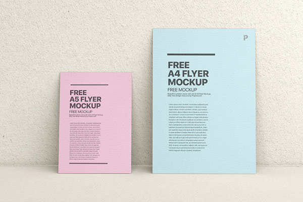 Front View of Standing A5 and A4 Flyer Mockup
