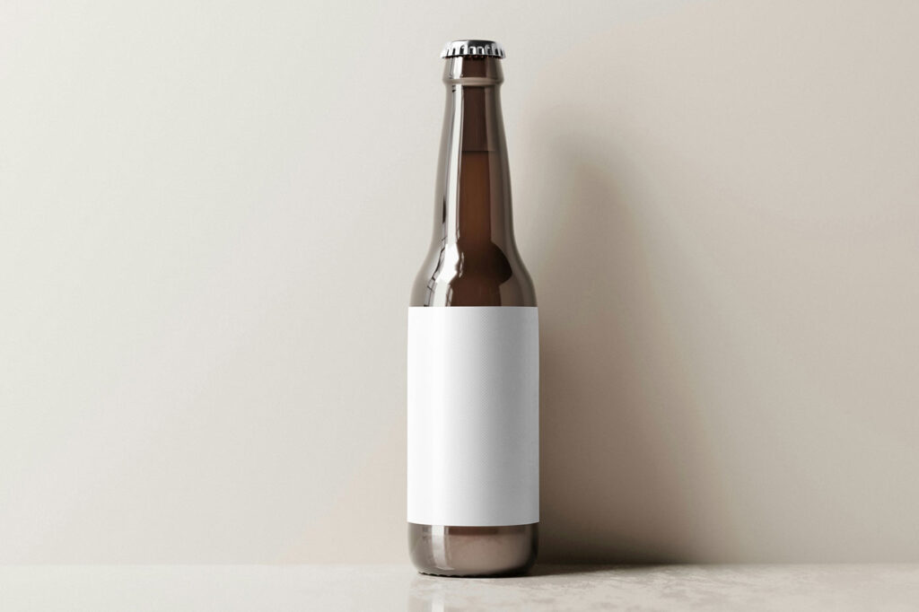 Front View of Standing Beer Bottle Mockup with Shadow