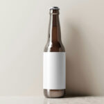 Front View of Standing Beer Bottle Mockup with Shadow