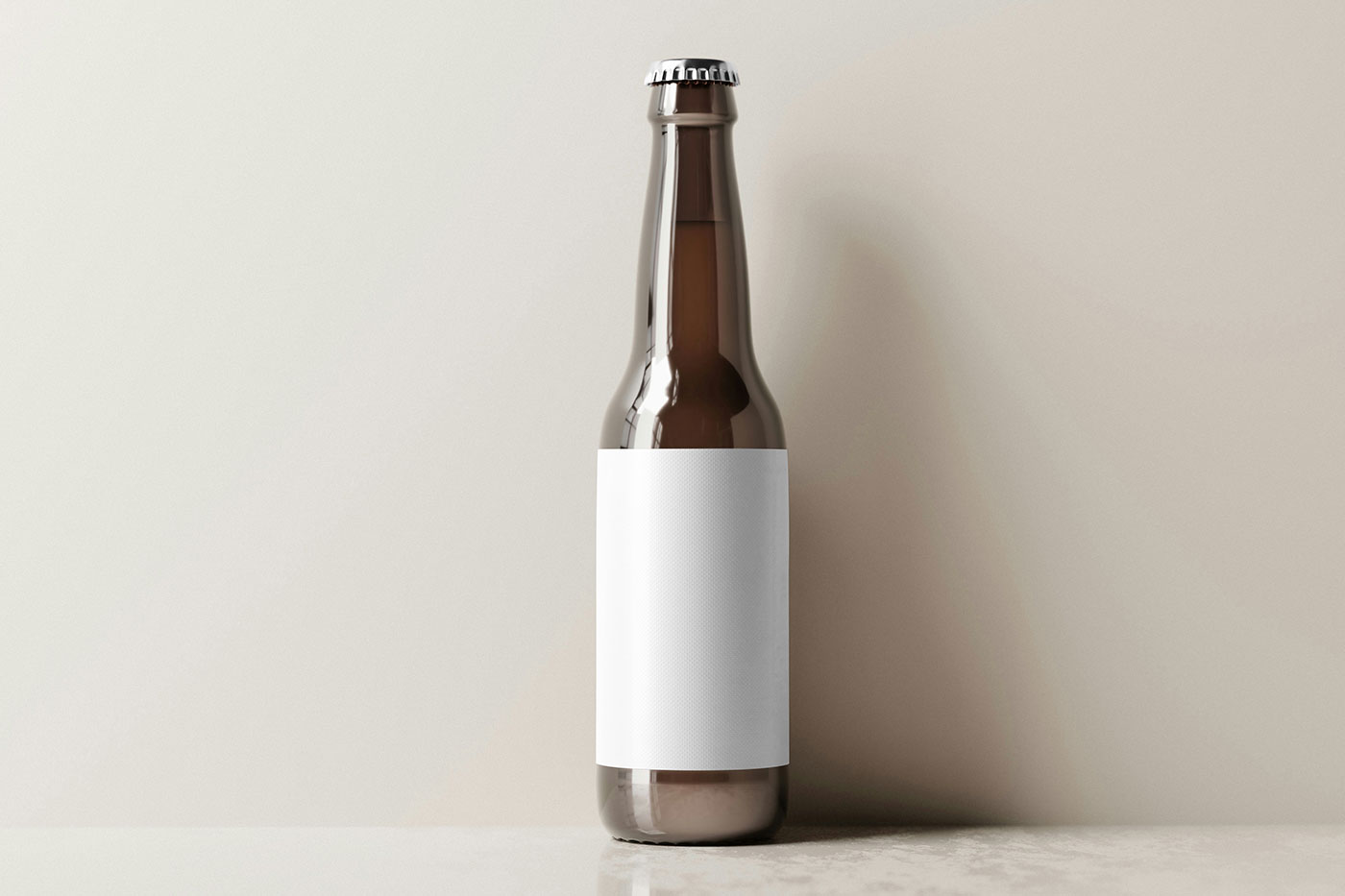 Free Front View of Standing Beer Bottle Mockup with Shadow PSD Template