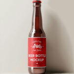 Front View of Standing Beer Bottle Mockup with Shadow