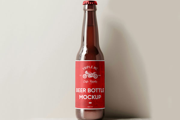Front View of Standing Beer Bottle Mockup with Shadow