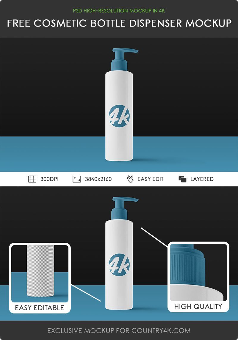 Front View of Standing Cosmetic Dispenser Bottle Mockup FREE PSD
