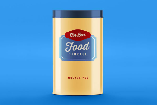 Front View of Standing Food Storage Tin Can Mockup