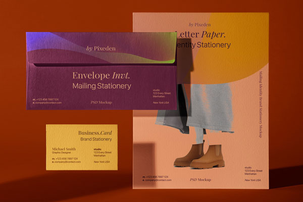 Front View of Standing Mailing Brand Set and Envelope Mockup