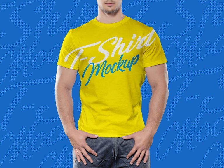 Front View of Standing Man Model Wearing a T-shirt Mockup
