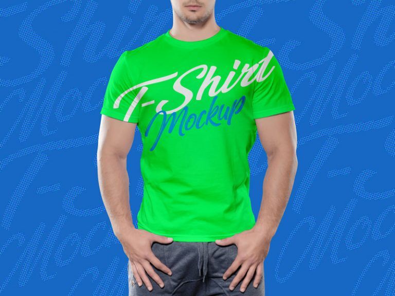 Front View of Standing Man Model Wearing a T-shirt Mockup