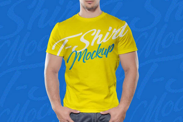 Front View of Standing Man Model Wearing a T-shirt Mockup