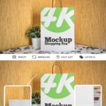 Front View of Standing Paper Shopping Bag Mockup