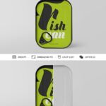 Front View of Standing Rectangular Shape Fish Can Mockup