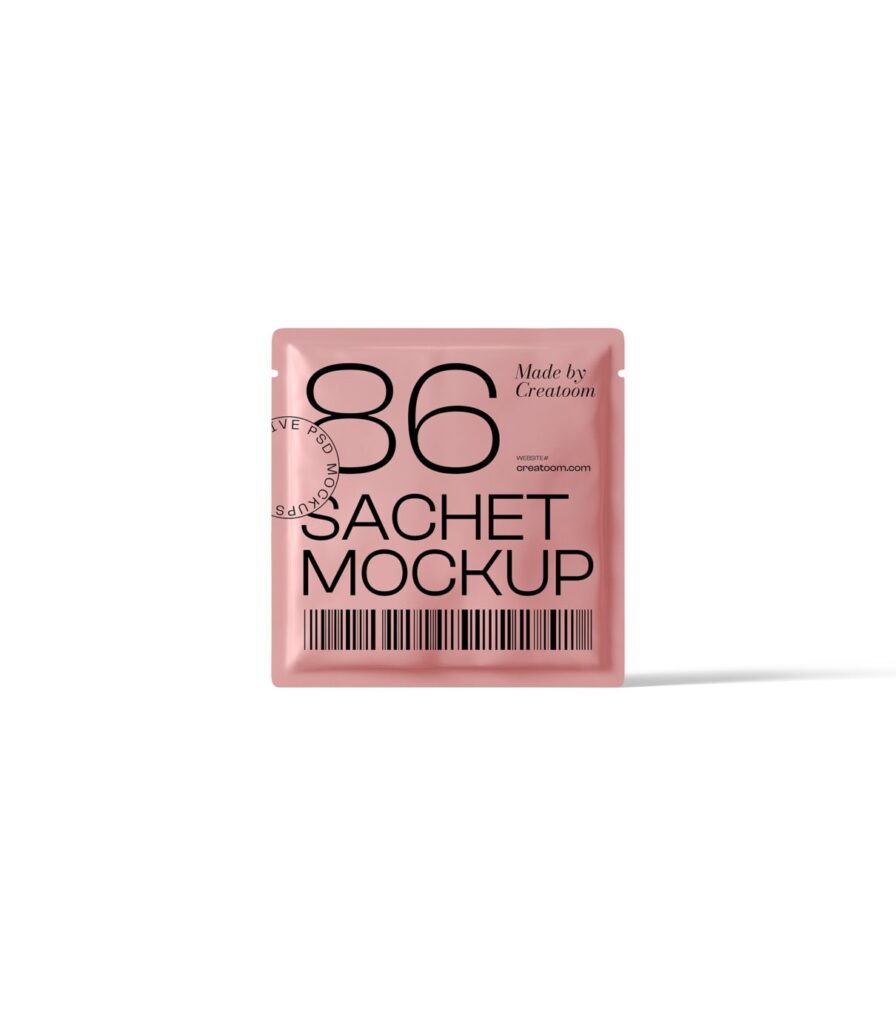 Front View of Standing Square Sachet Mockup