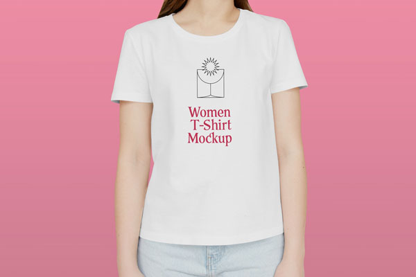 Front View of Standing Woman with T-shirt Mockup