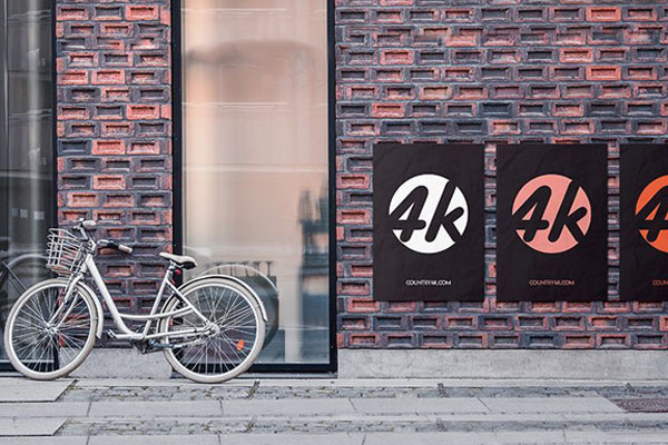 Front View of Street Poster Mockup with Bike