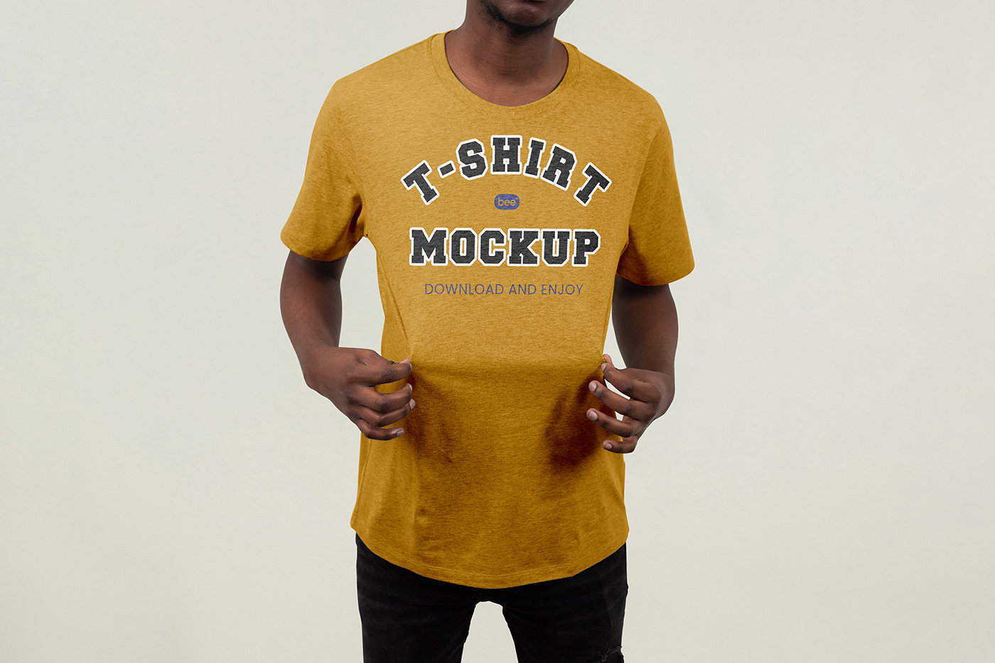 Front View of T-Shirt Mockup with Men FREE PSD