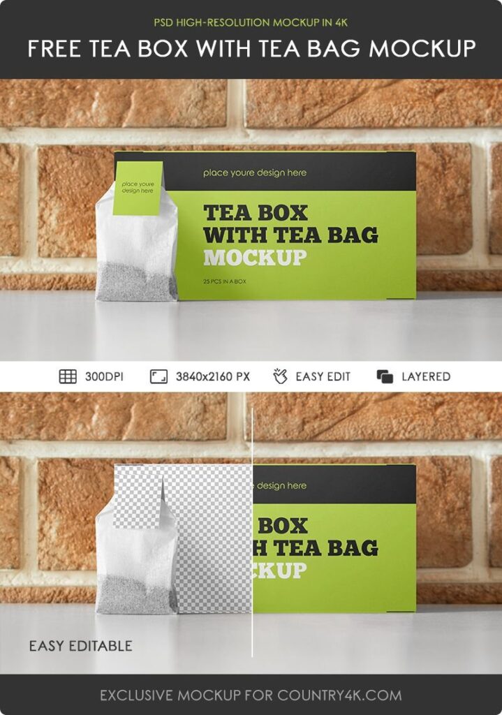Front View of Tea Box Mockup with Tea Bag