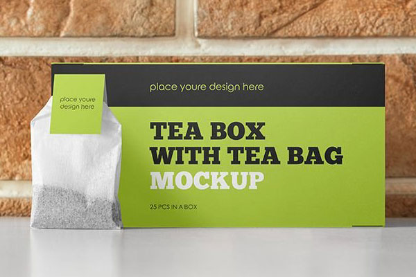 Front View of Tea Box Mockup with Tea Bag