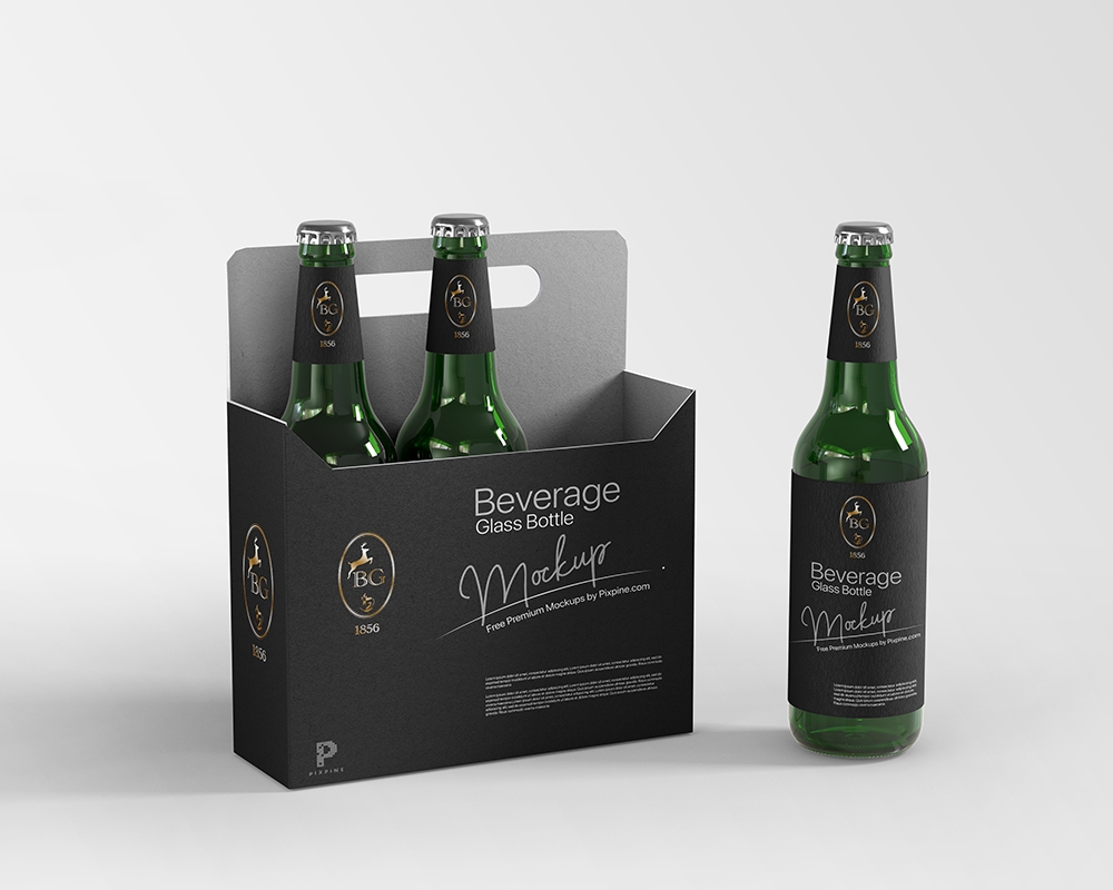 Front View of 3 Beverage Glass Bottles Mockup