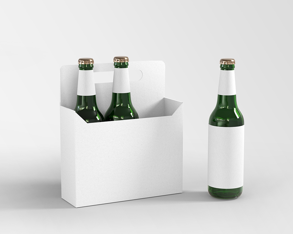 Front View of 3 Beverage Glass Bottles Mockup