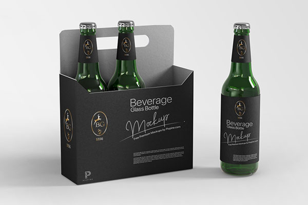 Front View of 3 Beverage Glass Bottles Mockup