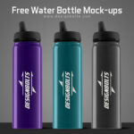 Front View of Three Eco-Friendly Water Bottles Mockup