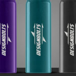 Front View of Three Eco-Friendly Water Bottles Mockup
