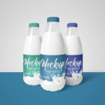 Front View of Three Milk Bottles Mockup