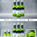 Front View of Three Standing Beer Bottles Mockup