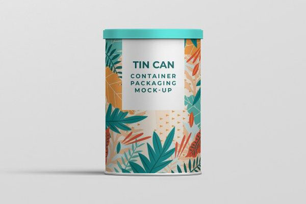 Front View of Tin Can Container Packaging Mockup