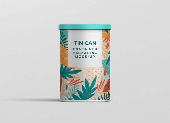 Front View of Tin Can Container Packaging Mockup