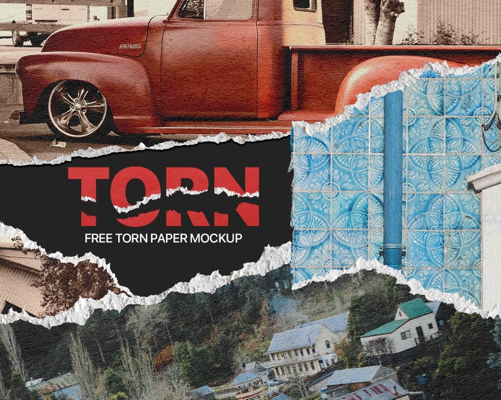 Front View of Torn Papers Mockup