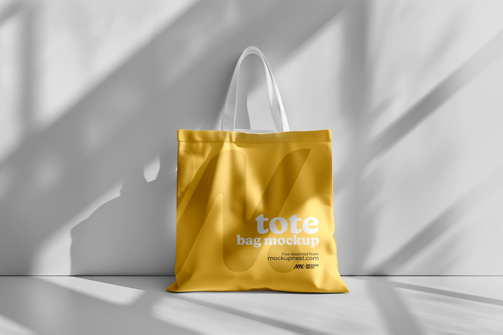 Free Front View of Tote Bag Mockup with Shadows PSD Template