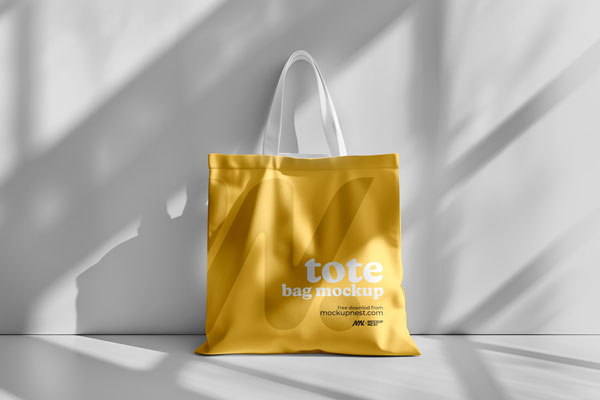 Front View of Tote Bag Mockup with Shadows