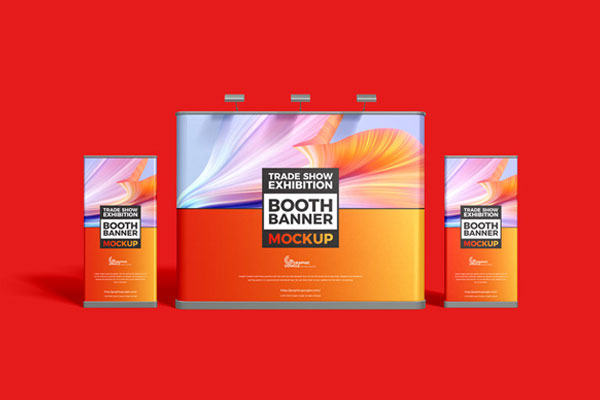 Front View of Trade Show Exhibition Booth Banner Mockup