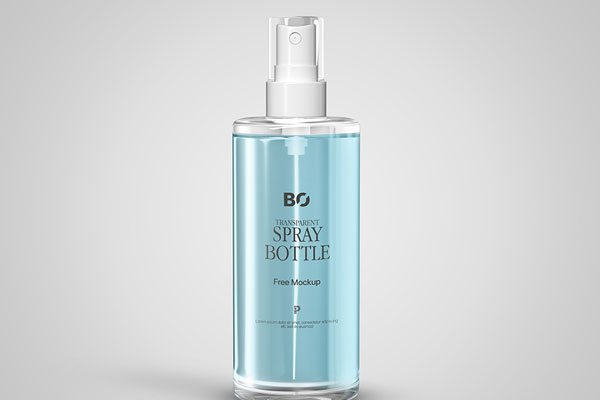 Front View of Transparent Cosmetic Spray Bottle Mockup