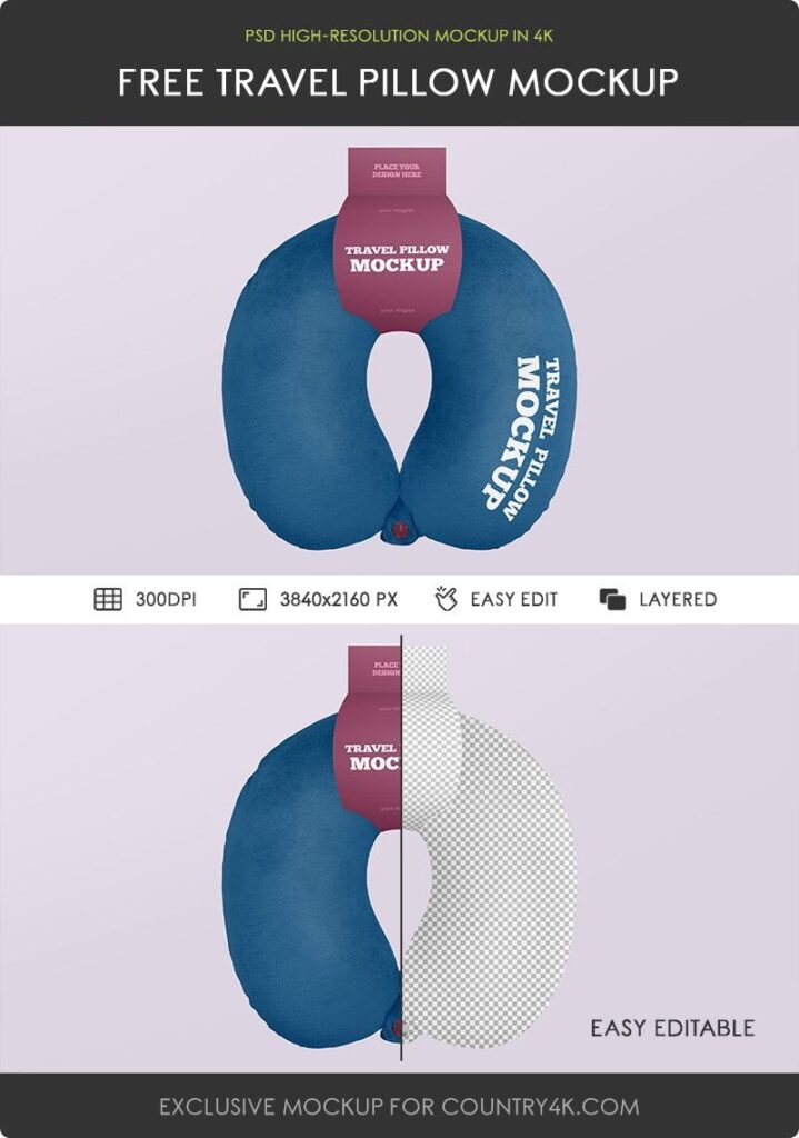 Front View of Travel Pillow Mockup