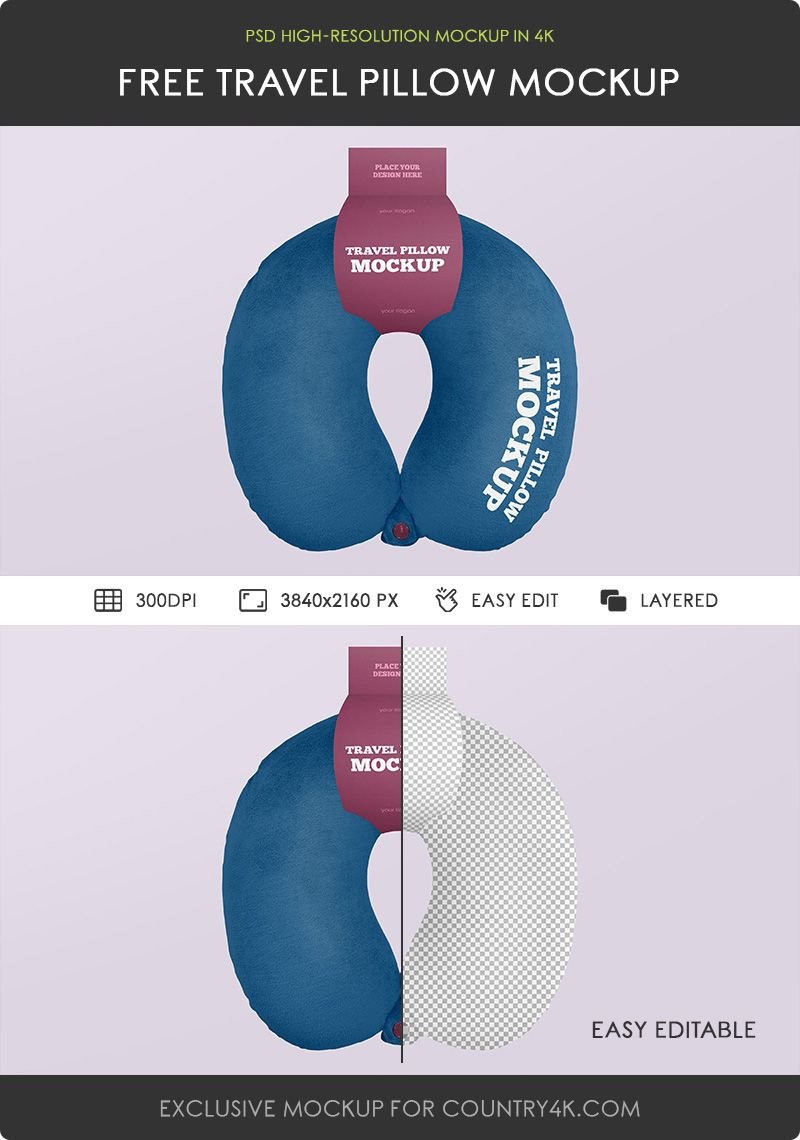 Front View of Travel Pillow Mockup FREE PSD