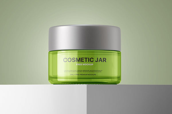 Front View of Trendy Cosmetic Round Jar Mockup