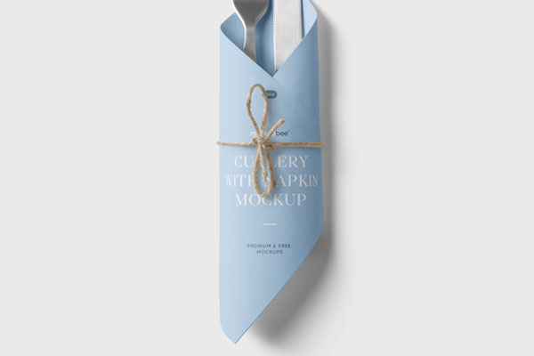 Front View of Trendy Napkin Mockup with Cutlery