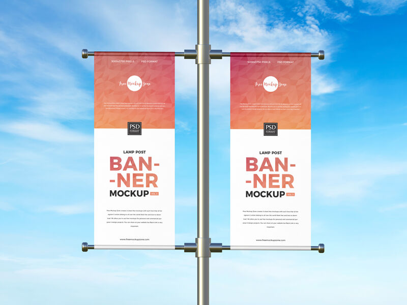 Front View of Two Advertising Lamp Post Banners Mockup