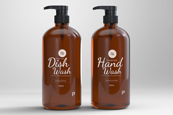 Front View of Two Amber Glass Pump Bottles Mockup