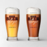 Front View of Two Beer Glasses with Light and Dark Beer Mockup