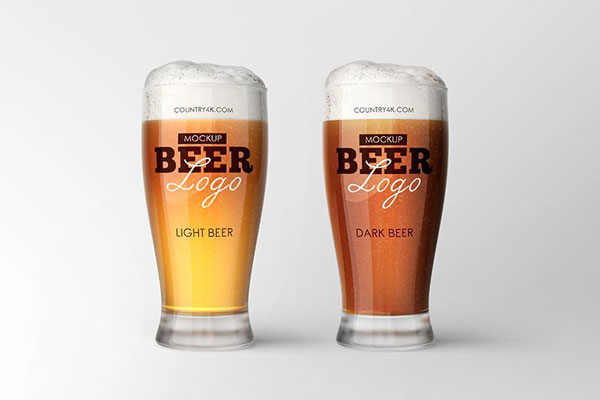 Front View of Two Beer Glasses with Light and Dark Beer Mockup