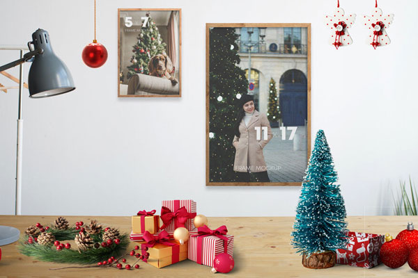 Front View of Two Christmas Frames Scene Creator Mockup
