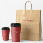 Front View of Two Coffee Cups and a Paper Bag Mockup