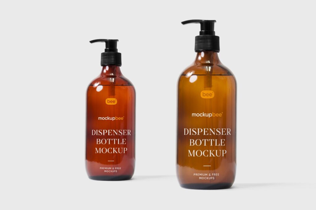 Front View of Two Dispenser Bottles Mockup