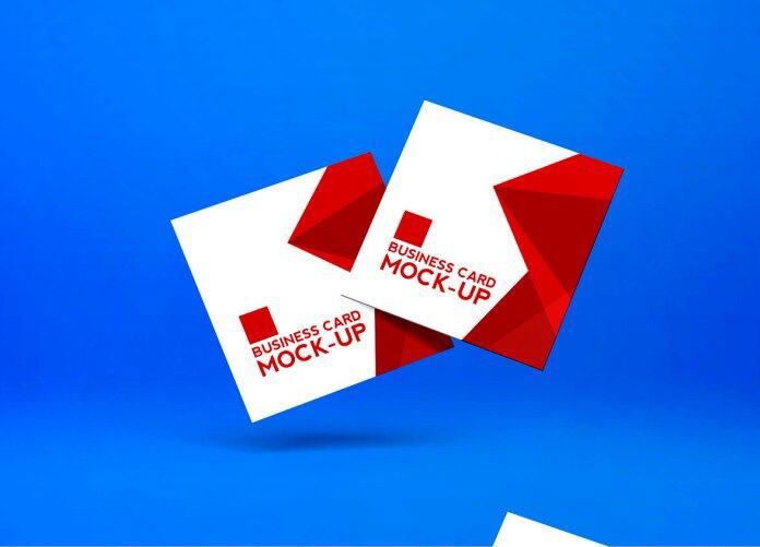 Front View of Two Falling Square Business Cards Mockup